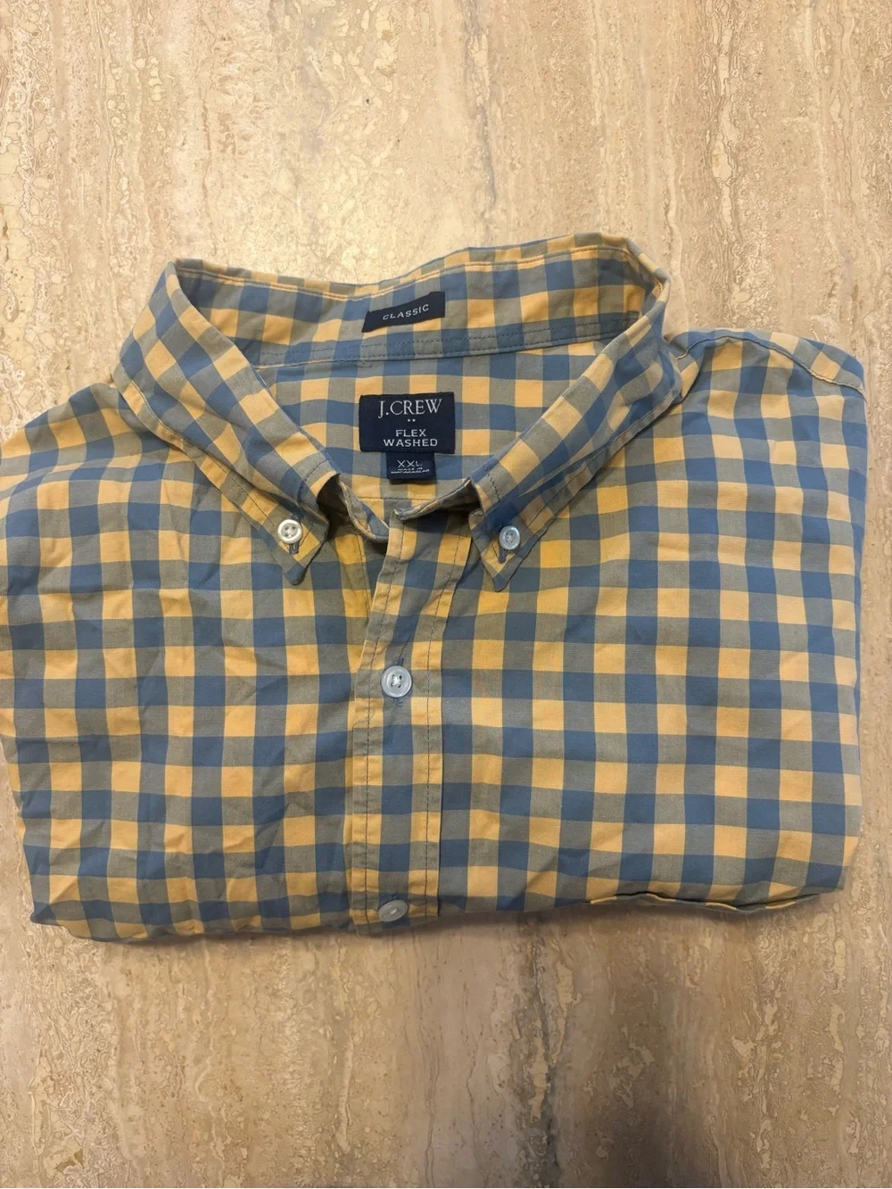 J.Crew Mens XXL Flex Washed Classic Fit Blue Yellow Gingham Shirt #0077
